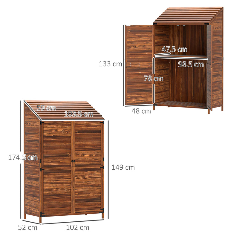 Two-Tier Wooden Small Garden Shed 59 x 103.5 cm Brown Weatherproof Storage by Outsunny
