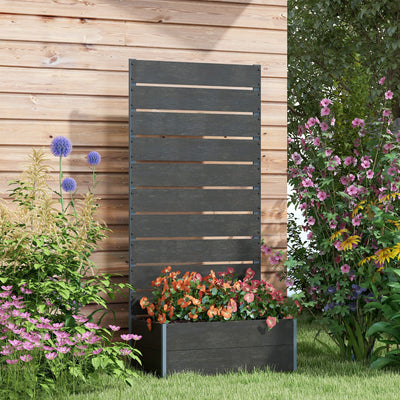 Black Garden Planter Box with Back Trellis 34 x 69.5cm by Outsunny
