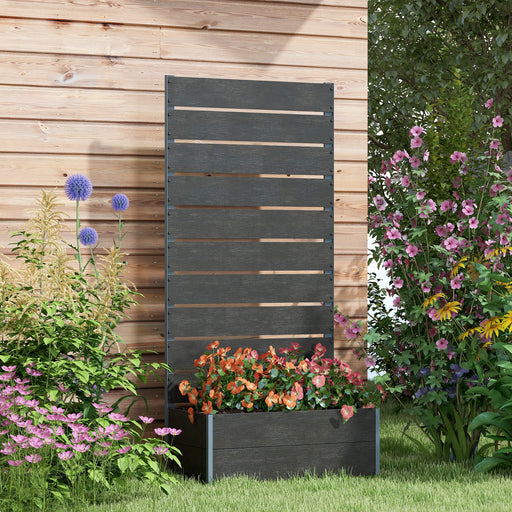Black Garden Planter Box with Back Trellis 34 x 69.5cm by Outsunny