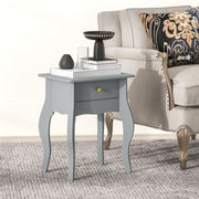 French Style Side Table With Storage Drawer Ideal For Bedrooms Or Living Rooms, Grey