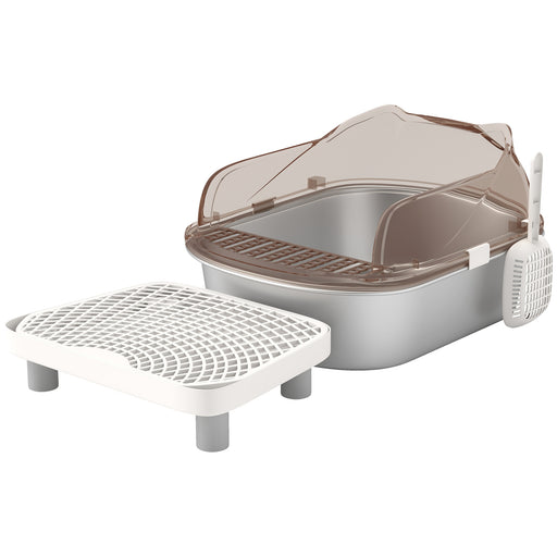 Stainless Steel Cat Litter Box with High Sides Scoop Pedal and Easy Clean Design by Outsunny