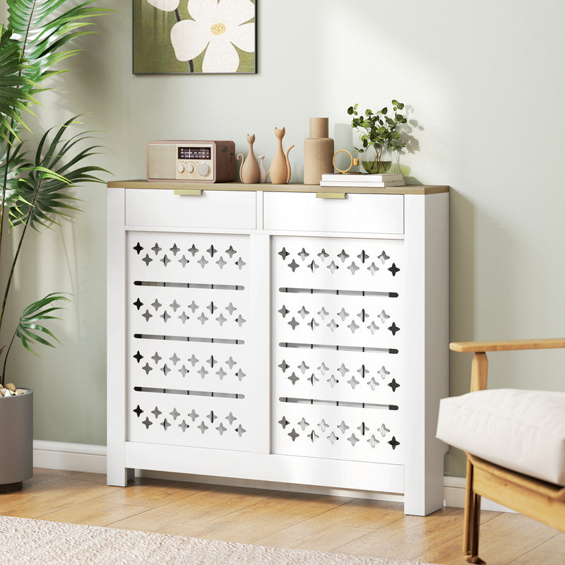 Wooden Radiator Cover with Storage Drawers Ideal for Hallways or Living Rooms White