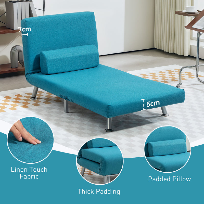 Dark Blue Single Linen Feel Sleeper Chair Comfortable Space Saving Design by HOMCOM