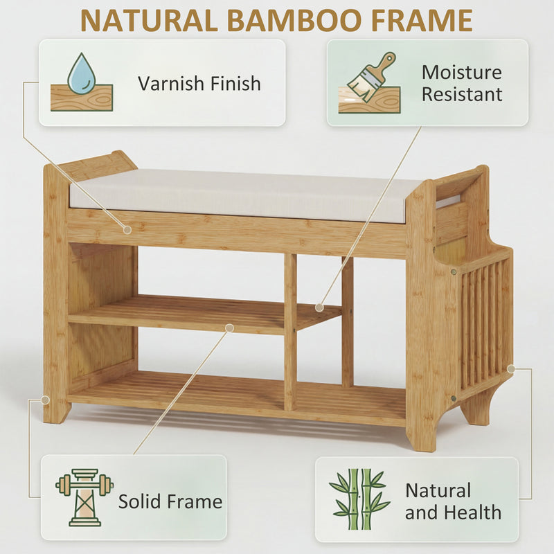 Hallway Shoe Storage Bench with Padded Seat and Side Compartment for Narrow Spaces Natural Cream