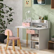 Pink Kids Study Desk and Chair Set with Hutch Storage Drawer and Shelves by AIYAPLAY