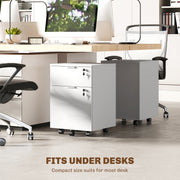 Lockable 2 Drawer Office Filing Cabinet with Wheels For Home or Office, 42W x 40D x 60H cm Homcom
