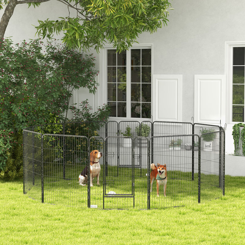 12 Panel Heavy Duty Puppy Playpen for Small Dogs Indoor and Outdoor Use Silver by PawHut
