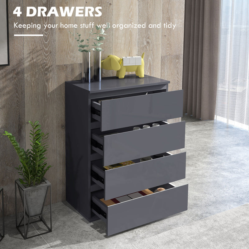 High Gloss 4 Drawer Chest of Drawers with Spacious Storage for Bedroom Use Grey