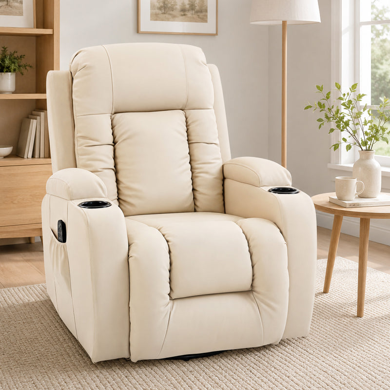 Massage Recliner Chair with Heat and Remote for Home Relaxation Cream