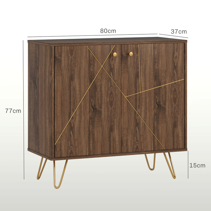 Brown Sideboard Storage Cabinet with Adjustable Shelf and Gold Hairpin Legs by HOMCOM