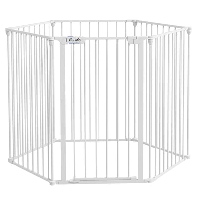 Foldable 6 Panel Dog Playpen with Door Ideal for Indoor or Outdoor Use White