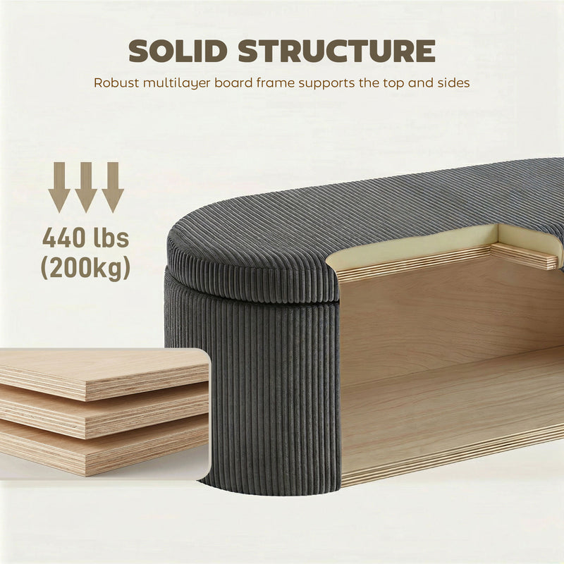 Storage Ottoman with Hidden Compartment and Padded Seat for Living Room or Bedroom Dark Grey Corduroy Homcom
