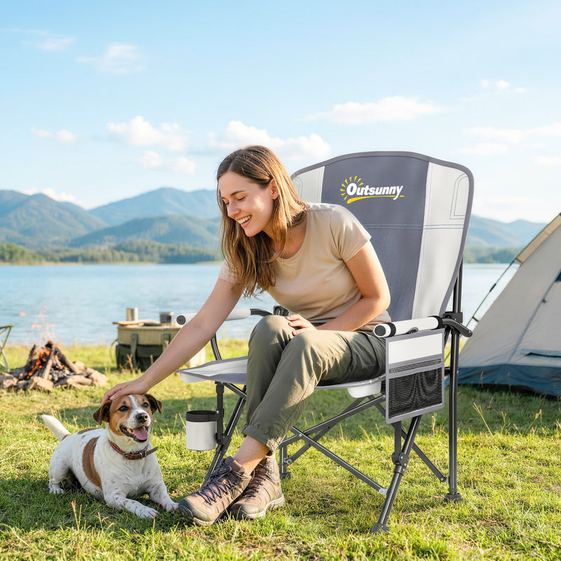 Folding Camping Chair with Padded Seat and Stable Frame for Uneven Ground Light Grey