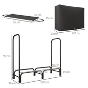 4ft Firewood Rack With Waterproof Cover And Canvas Carrier For Indoor Outdoor Use Black AOSOM