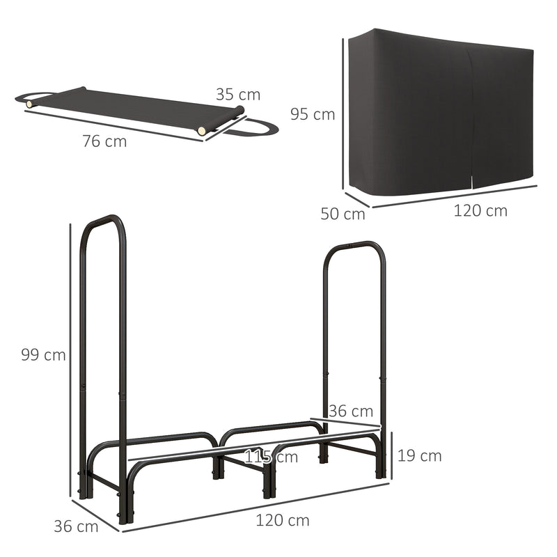 4ft Firewood Rack With Waterproof Cover And Canvas Carrier For Indoor Outdoor Use Black AOSOM