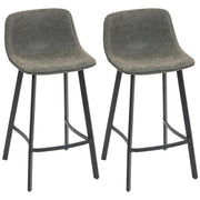 Set of 2 PU Leather Bar Stools with Backrest and Footrest for Kitchen or Breakfast Bar Grey