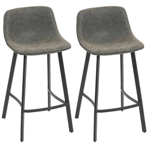 Set of 2 PU Leather Bar Stools with Backrest and Footrest for Kitchen or Breakfast Bar Grey