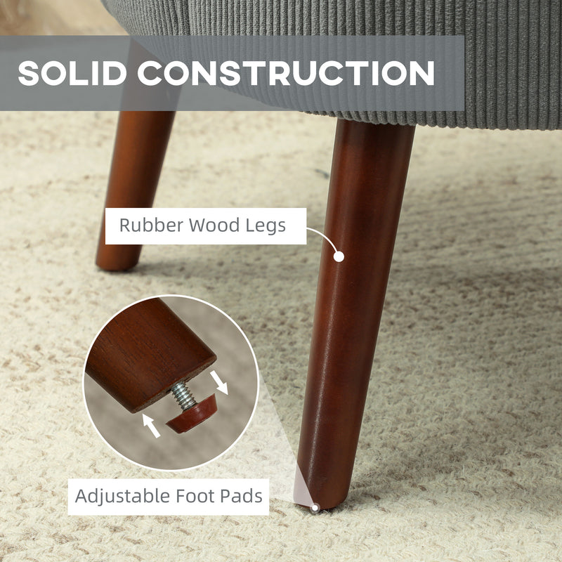 Light Grey Corduroy Retro Accent Chair with Wooden Legs by HOMCOM