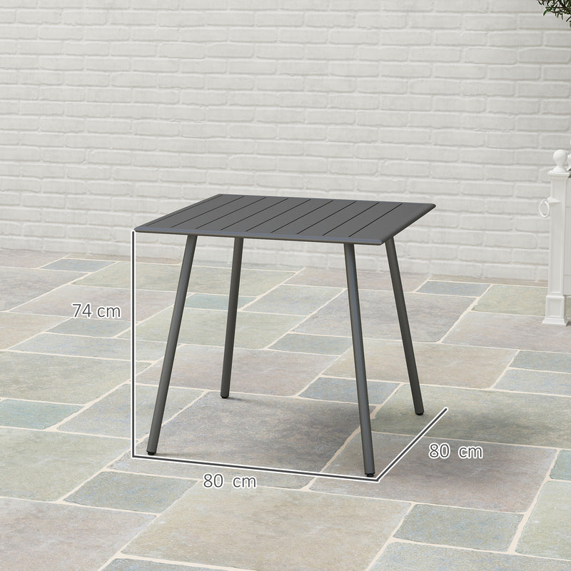 Grey Square Garden Table for 4 with Slat Top and Steel Frame 80cm by Outsunny