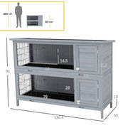 Grey Wooden Rabbit Hutch Outdoor Guinea Pig Cage with No-Leak Trays and Divider by PawHut