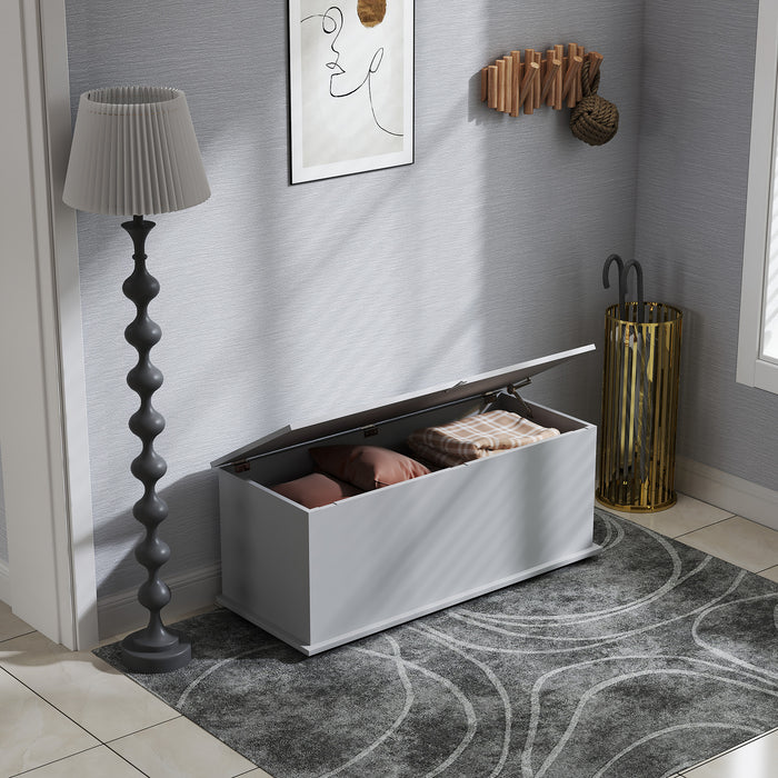 Grey 113L Storage Chest with Flip-Top Lid and Safety Hinges for Living Room and Hallway by HOMCOM