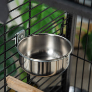 Tall Parrot Bird Cage With Open Play Top Perch Wheels and Storage Shelf Dark Grey AOSOM