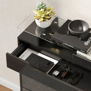 Shoe Organiser  Cabinet with Flip Doors and Glass Top Ideal for Hallways and Entryways, Black