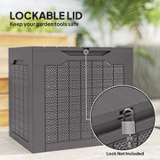 Outdoor Garden Storage Box with Lid  Water Resistant Lockable Plastic Deck Box Storage Container for Cushions, Wellies, Logs, Coal & Garden Tools (93L)