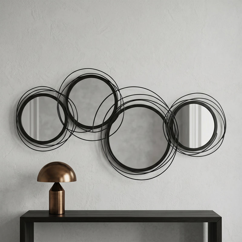 Metal Wall Mirror for Hallway or Living Room with Modern Asymmetrical Frame Black