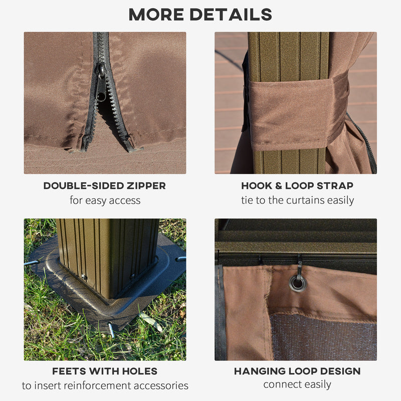 3.65 x 3m Hardtop Steel Gazebo with Aluminium Frame Double Roof Net Sidewalls and Curtains Coffee by Outsunny