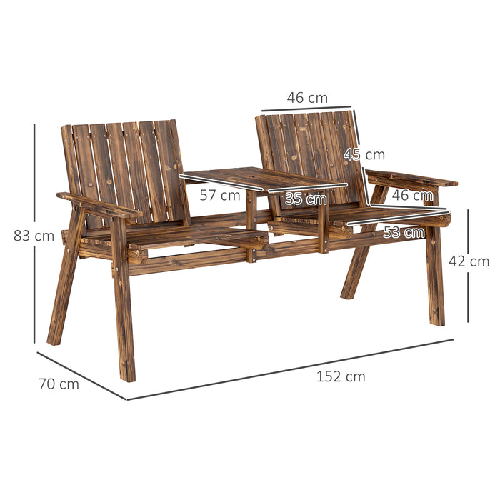 2 Seater Wooden Garden Bench with Table Parasol Hole and Antique Finish by Outsunny