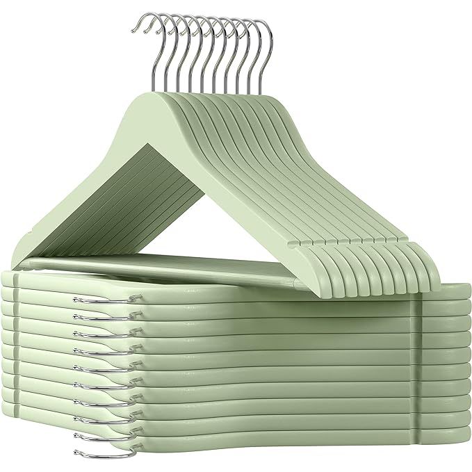Songmics Quality Wooden Hangers, Light Green & Silver (Set of 20) Songmics