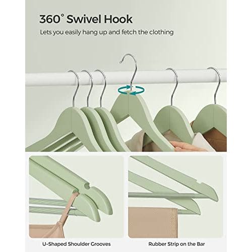 Songmics Quality Wooden Hangers, Light Green & Silver (Set of 20) Songmics