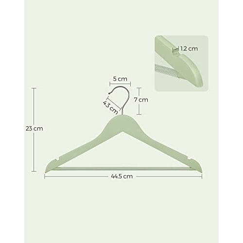 Quality Wooden Hangers, Light Green & Silver (Set of 20)