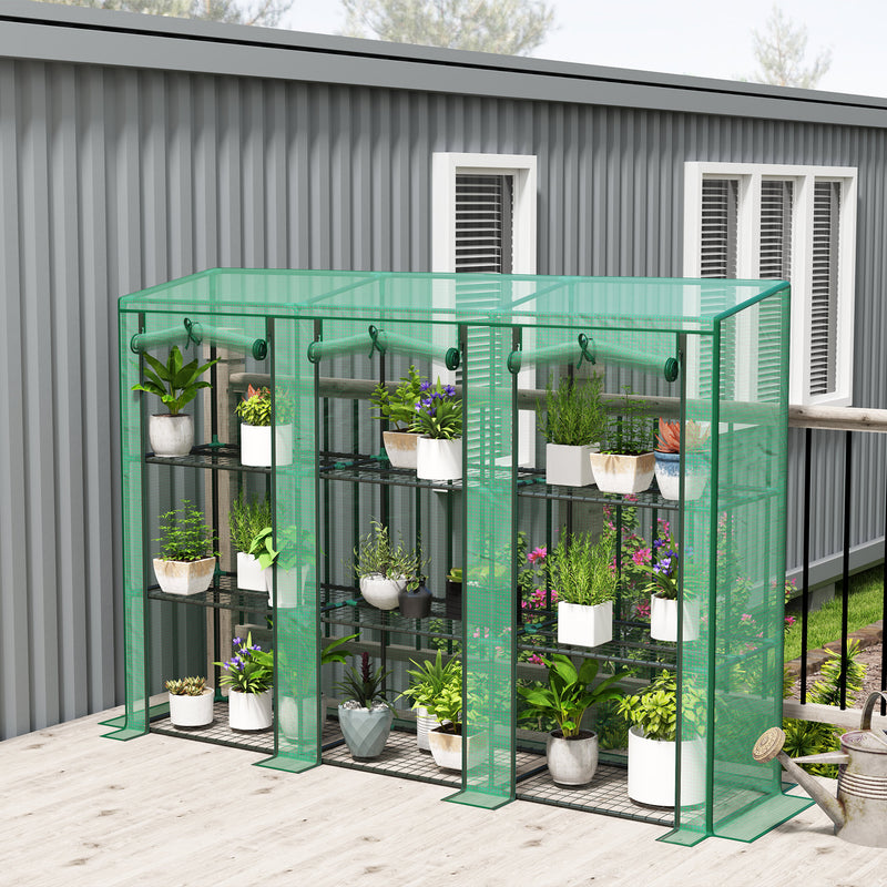 Tall 9 Shelf Mini Greenhouse For Plants And Seedlings With Zipped Cover Green AOSOM