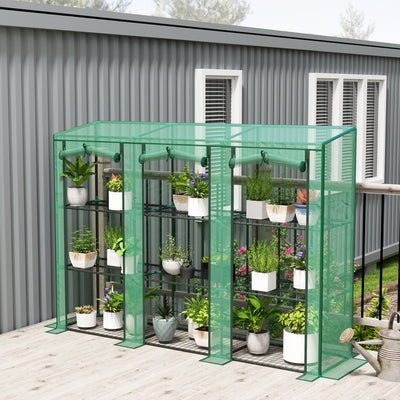 Tall 9 Shelf Mini Greenhouse For Plants And Seedlings With Zipped Cover Green AOSOM