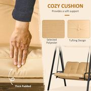 Beige Two Seater Garden Swing Bench With Adjustable Canopy For Shaded Outdoor Relaxing