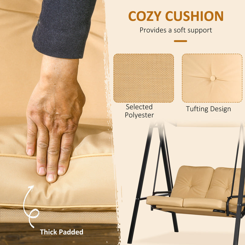 Beige Two Seater Garden Swing Bench With Adjustable Canopy For Shaded Outdoor Relaxing