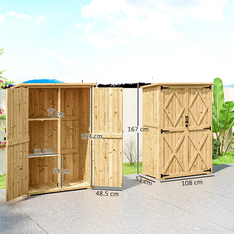 Wooden Garden Storage Shed With Shelves and Double Doors for Tools and Equipment Natural
