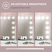 Tabletop Makeup Mirror with 14 LED Bulbs and Adjustable Brightness Settings, White