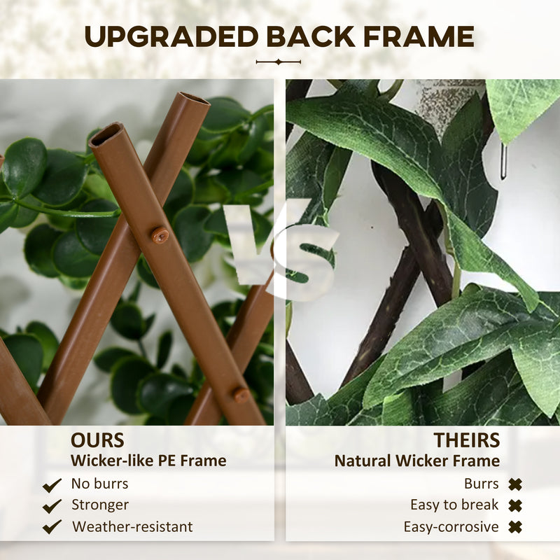 Expandable Garden Trellis Fence with Faux Eucalyptus Leaves for Patio or Balcony Privacy