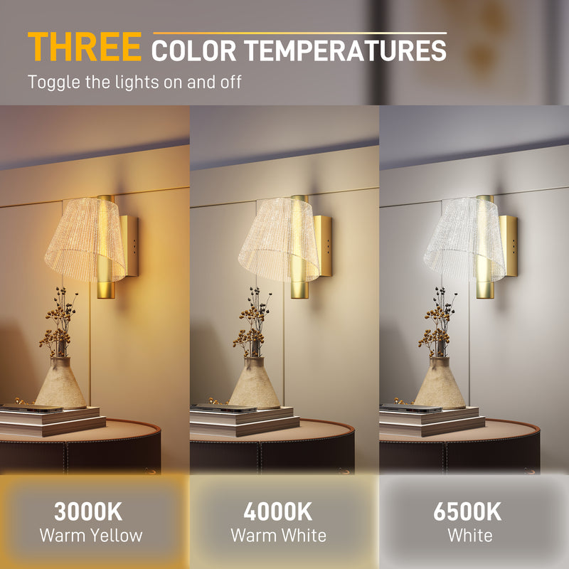 Gold LED Wall Lights 2 Pack with Adjustable Colour Temperature for Bedroom or Hallway