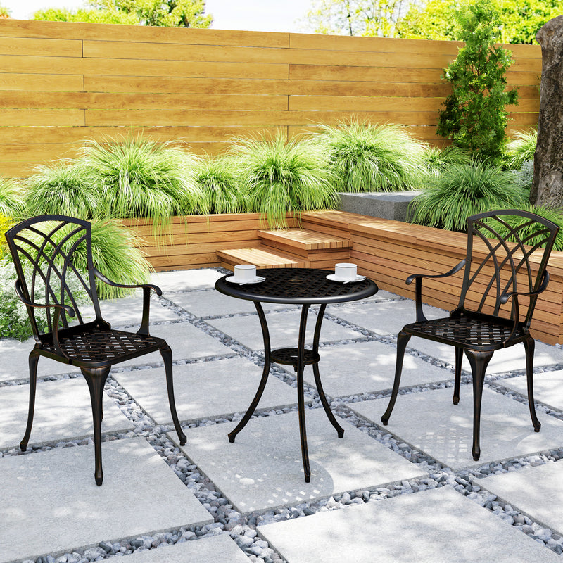 3 Piece Cast Aluminium Garden Dining Set for 2 With Parasol Hole Bronze Tone by Outsunny