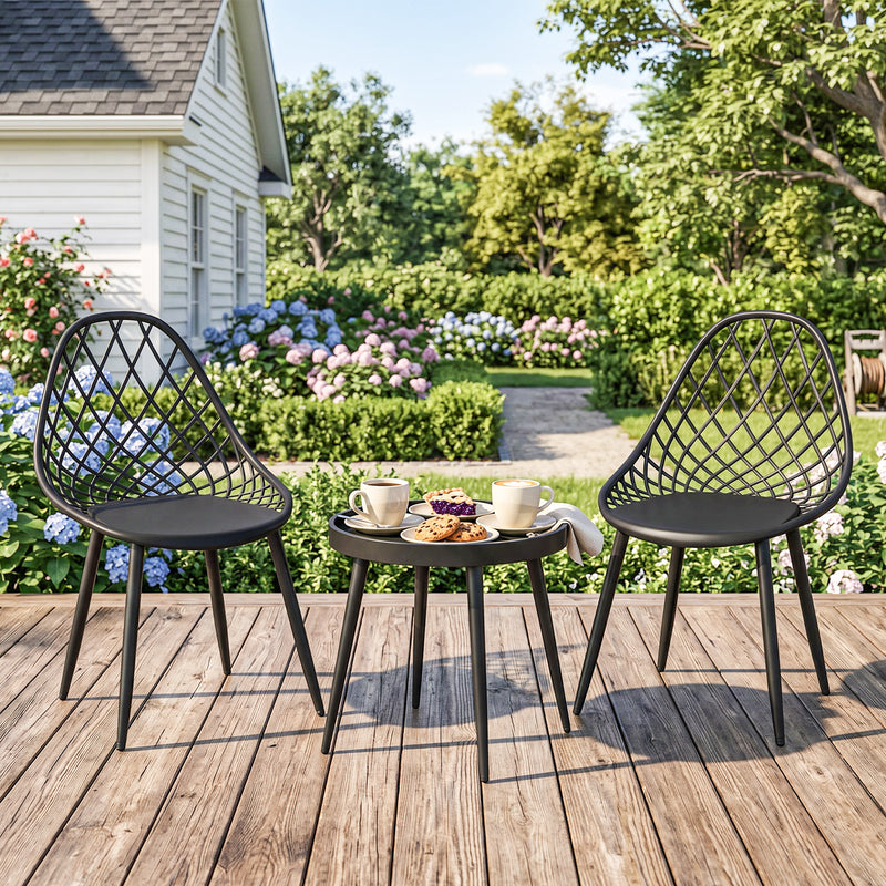 3pc Bistro Set for Small Balconies with Weatherproof Metal Frame and Mesh Chairs, Black Outsunny