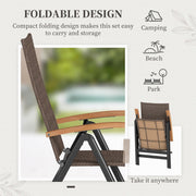 Brown Folding Rattan Chair with Armrests and High Back for Garden Camping and Balcony by Outsunny