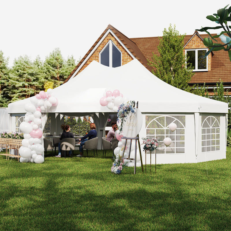White 10 Sided Decagonal Garden Gazebo Marquee Party Tent with Heavy Duty Frame by Outsunny