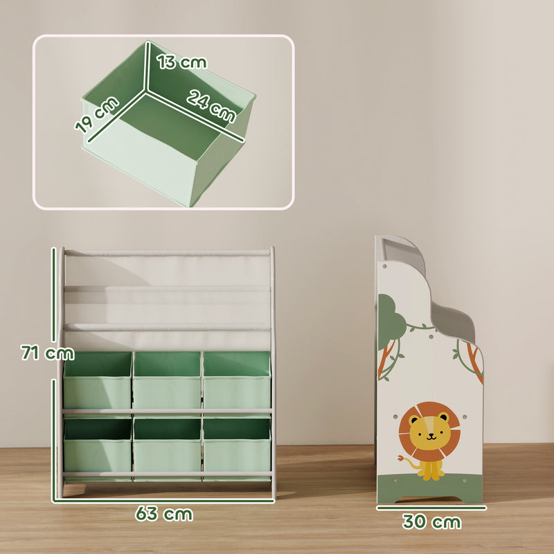 Jungle Themed Kids Storage Shelf With Removable Drawers and Book Racks for Easy Organisation Green Zonekiz