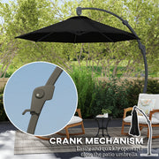 Black 3m Cantilever Garden Parasol With 360Â° Rotation and Crank Handle Premium Quality by Outsunny