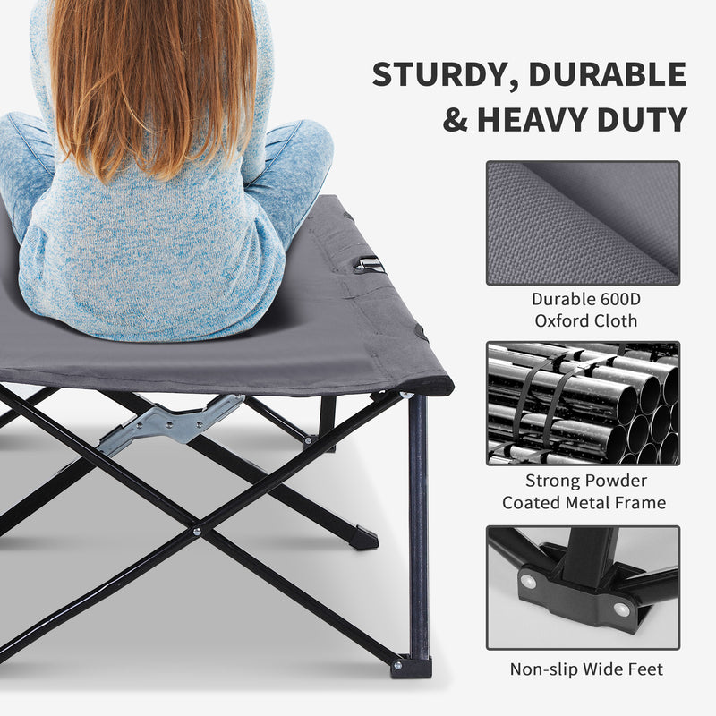 Double Folding Camping Bed for Two Adults Raised Off Ground Grey