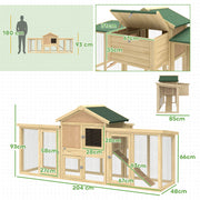 Wooden Outdoor Chicken Coop with Run and Nesting Box for Easy Egg Collection and Cleaning, Natural Wood Green PawHut